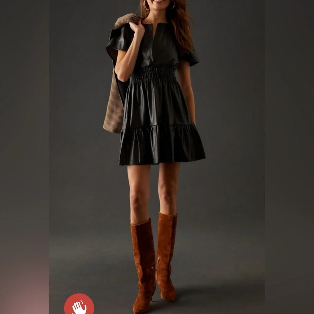 By Anthropologie The Somerset Vegan Leather Mini Dress - black - size medium